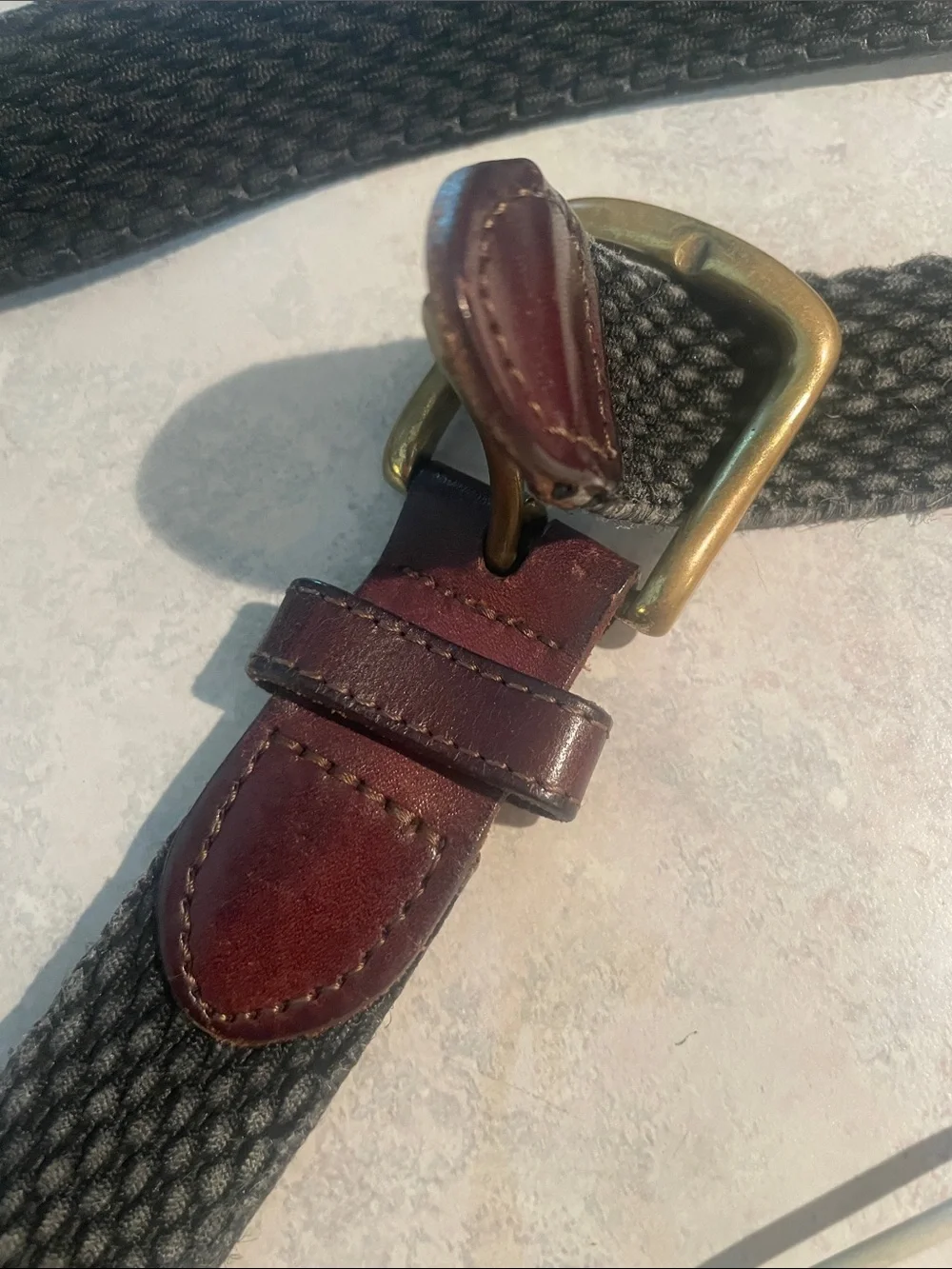 Black Stretch Belt & Leather Accents with Solid Brass Buckle